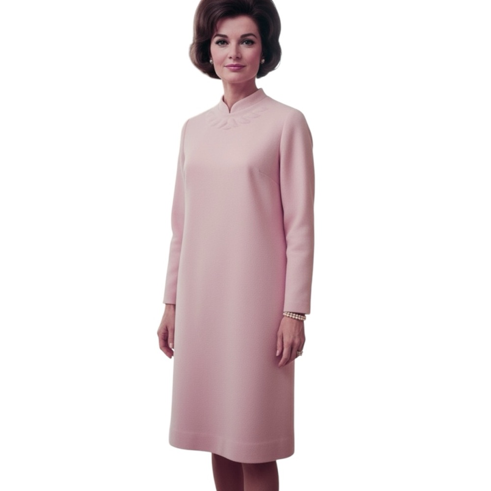 Vintage Henry Lee Wool Blend Pale Pink Mock Neck Sweater Dress 70s